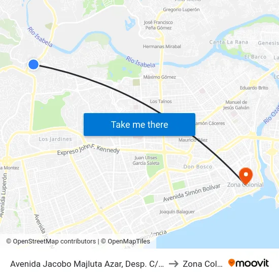 Avenida Jacobo Majluta Azar, Desp. C/ Ercilia Pepin to Zona Colonial map