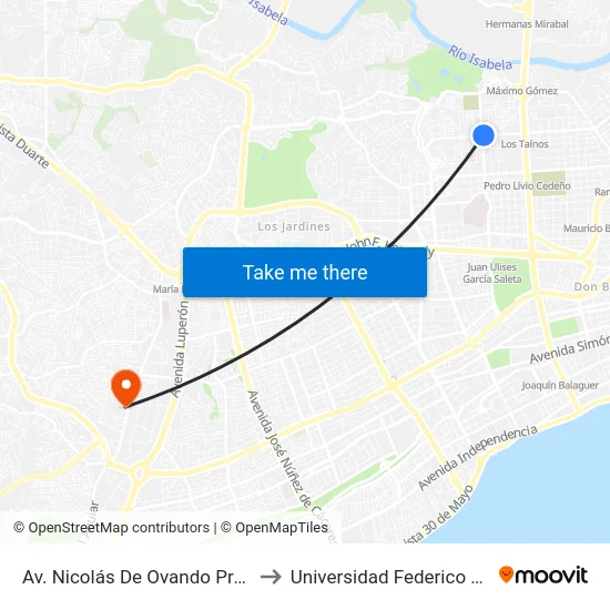 Av. Nicolás De Ovando Prox. Av. Ortega Y Gasset to Universidad Federico Henriquez & Carvajal map