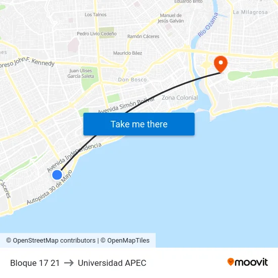 Bloque 17 21 to Universidad APEC map