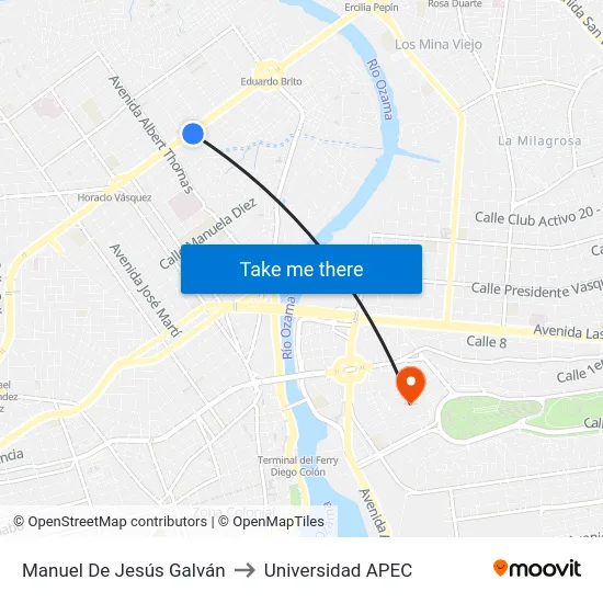 Manuel De Jesús Galván to Universidad APEC map