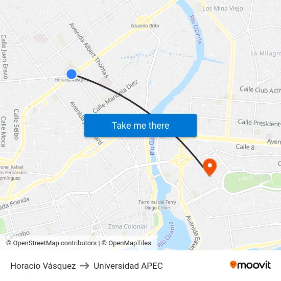 Horacio Vásquez to Universidad APEC map