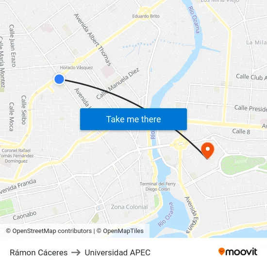 Rámon Cáceres to Universidad APEC map