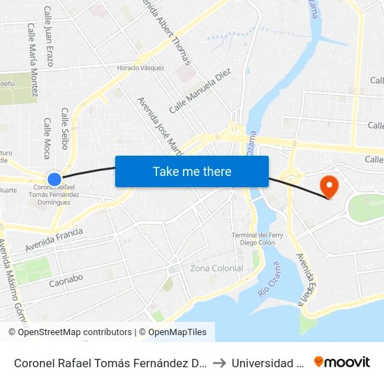 Coronel Rafael Tomás Fernández Domínguez to Universidad APEC map