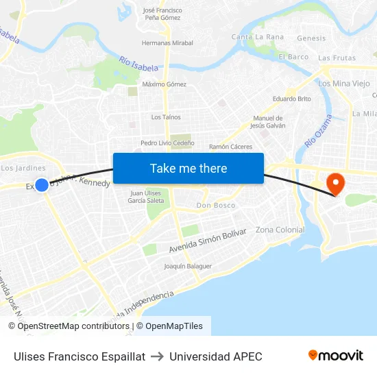 Ulises Francisco Espaillat to Universidad APEC map