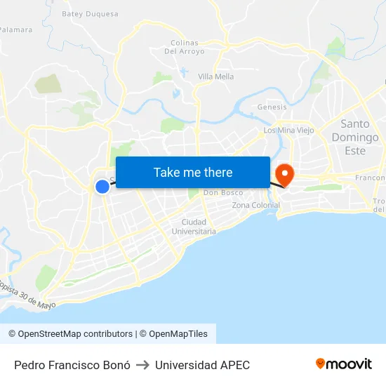 Pedro Francisco Bonó to Universidad APEC map