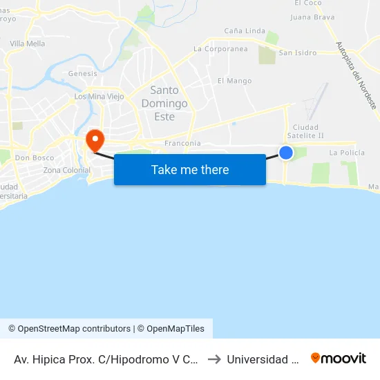 Av. Hipica Prox. C/Hipodromo V Centenario to Universidad APEC map