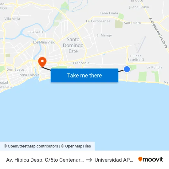Av. Hipica Desp. C/5to Centenario to Universidad APEC map