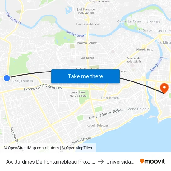Av. Jardines De Fontainebleau Prox. C/Crisantemos to Universidad APEC map