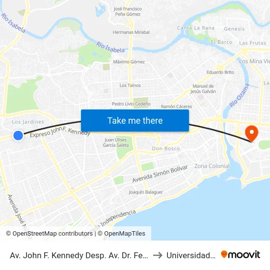 Av. John F. Kennedy Desp. Av. Dr. Fernando Arturo to Universidad APEC map