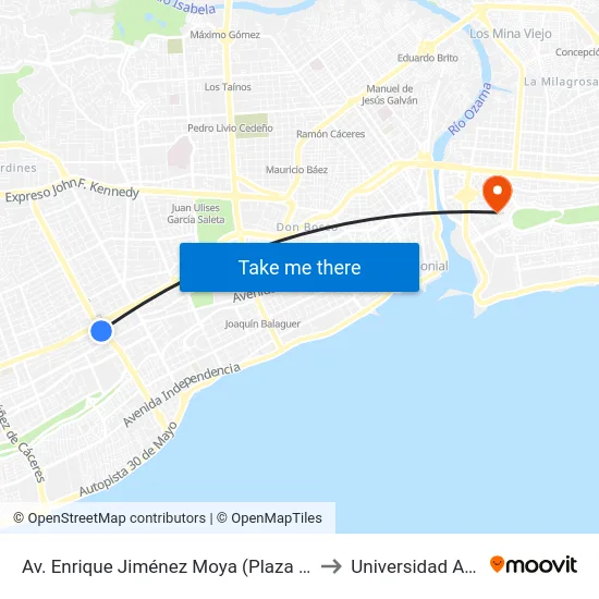 Av. Enrique Jiménez Moya (Plaza Lama) to Universidad APEC map