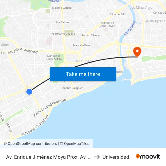 Av. Enrique Jiménez Moya Prox. Av. Simon Bolivar to Universidad APEC map