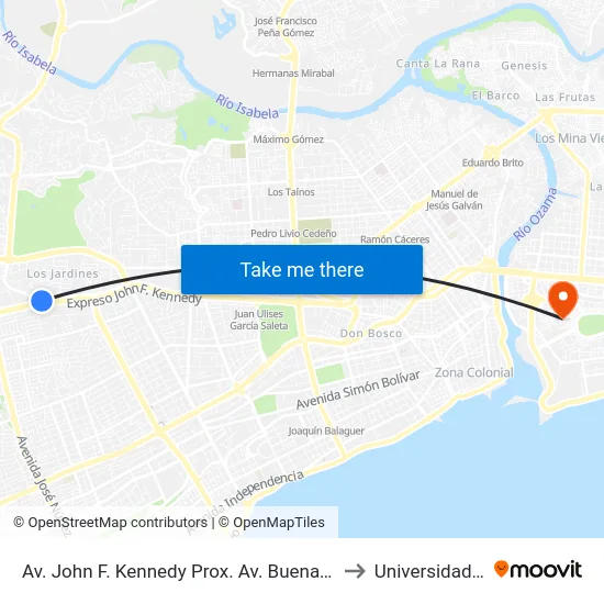 Av. John F. Kennedy Prox. Av. Buenaventura Freites to Universidad APEC map