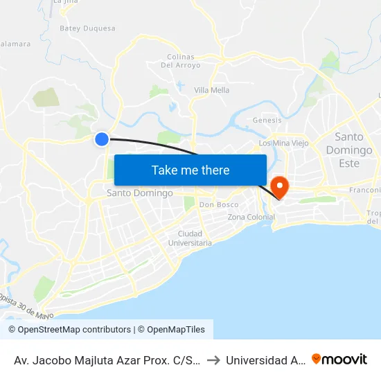 Av. Jacobo Majluta Azar Prox. C/San José to Universidad APEC map