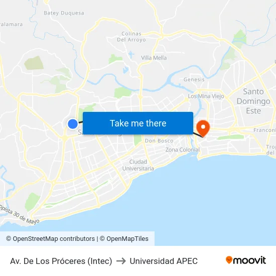 Av. De Los Próceres (Intec) to Universidad APEC map