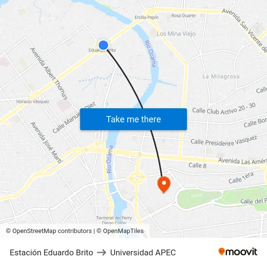 Estación Eduardo Brito to Universidad APEC map