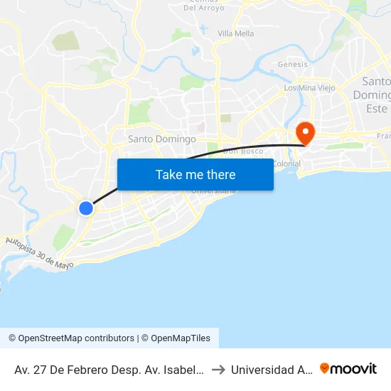 Av. 27 De Febrero Desp. Av. Isabel Aguilar to Universidad APEC map