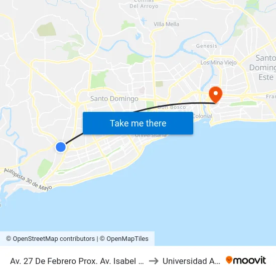 Av. 27 De Febrero Prox. Av. Isabel Aguilar to Universidad APEC map