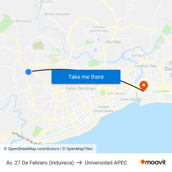 Av. 27 De Febrero (Induveca) to Universidad APEC map