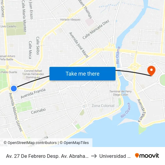 Av. 27 De Febrero Desp. Av. Abraham Lincoln to Universidad APEC map