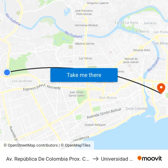 Av. República De Colombia Prox. C/Higuamo to Universidad APEC map