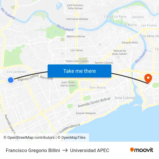 Francisco Gregorio Billini to Universidad APEC map