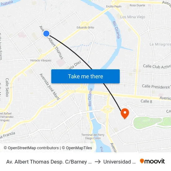 Av. Albert Thomas Desp. C/Barney N. Morgan to Universidad APEC map
