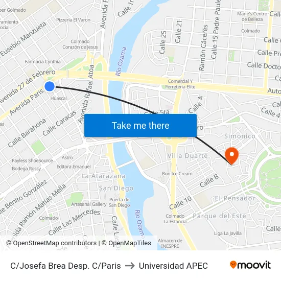 C/Josefa Brea Desp. C/Paris to Universidad APEC map