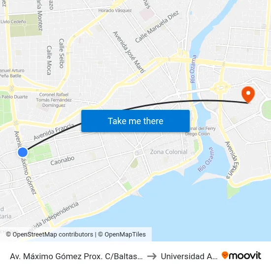 Av. Máximo Gómez Prox. C/Baltasar Brum to Universidad APEC map