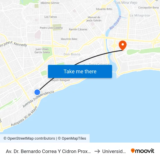 Av. Dr. Bernardo Correa Y Cidron Prox. Av. Abraham Lincoln to Universidad APEC map