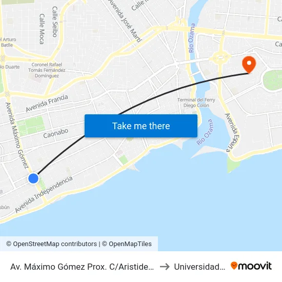 Av. Máximo Gómez Prox. C/Aristides Fiallo Cabral to Universidad APEC map