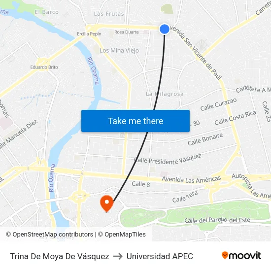 Trina De Moya De Vásquez to Universidad APEC map