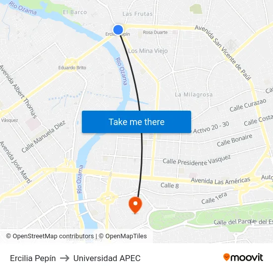 Ercilia Pepín to Universidad APEC map