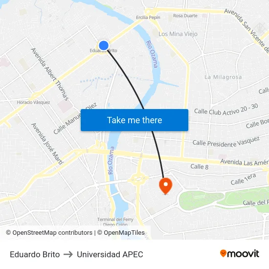 Eduardo Brito to Universidad APEC map