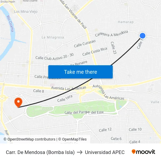 Carr. De Mendosa (Bomba Isla) to Universidad APEC map