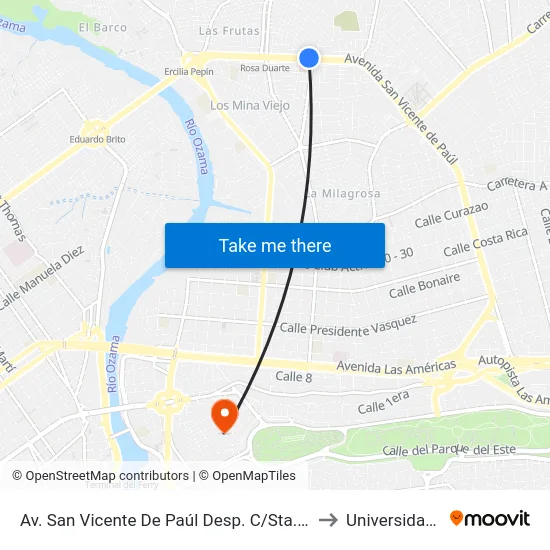 Av. San Vicente De Paúl Desp. C/Sta. Luisa De Marillac to Universidad APEC map