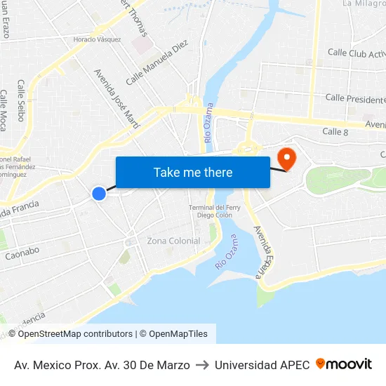 Av. Mexico Prox. Av. 30 De Marzo to Universidad APEC map