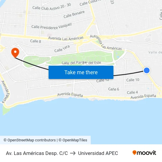 Av. Las Américas Desp. C/C to Universidad APEC map