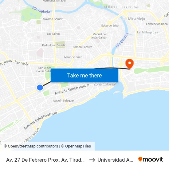 Av. 27 De Febrero Prox. Av. Tiradentes to Universidad APEC map