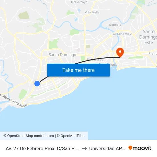 Av. 27 De Febrero Prox. C/San Pio X to Universidad APEC map