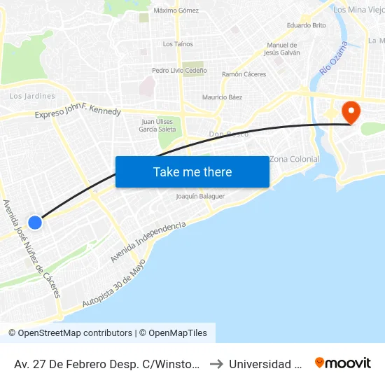 Av. 27 De Febrero Desp. C/Winston Arnaud to Universidad APEC map