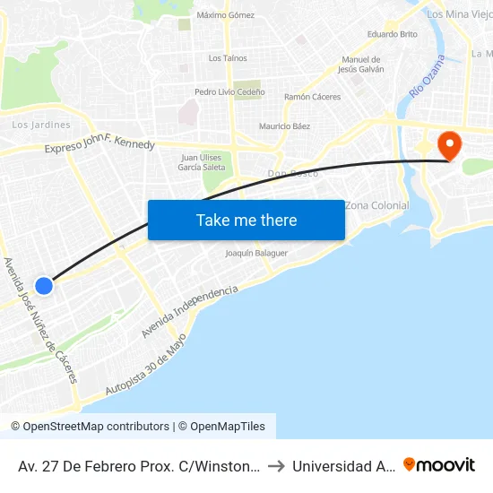 Av. 27 De Febrero Prox. C/Winston Arnaud to Universidad APEC map