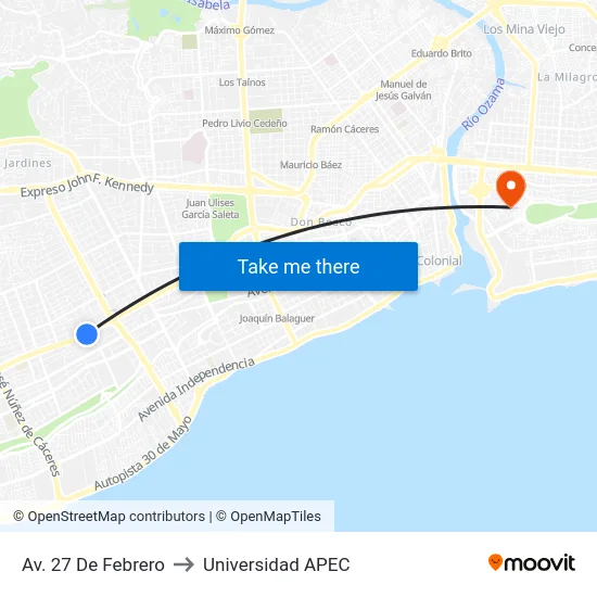 Av. 27 De Febrero to Universidad APEC map
