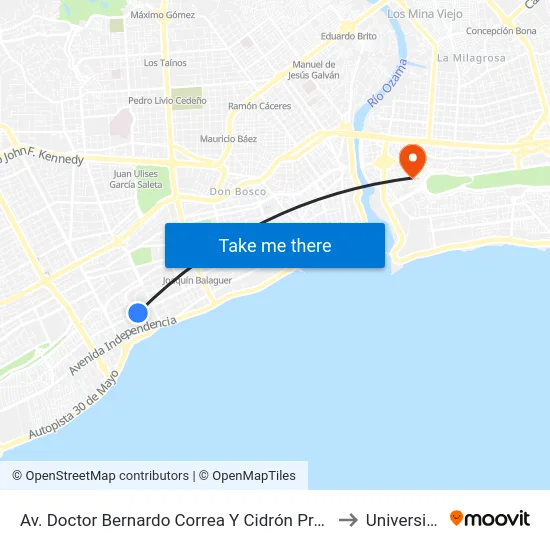 Av. Doctor Bernardo Correa Y Cidrón Prox. C/Lic. Rafael Augusto Sanchez to Universidad APEC map