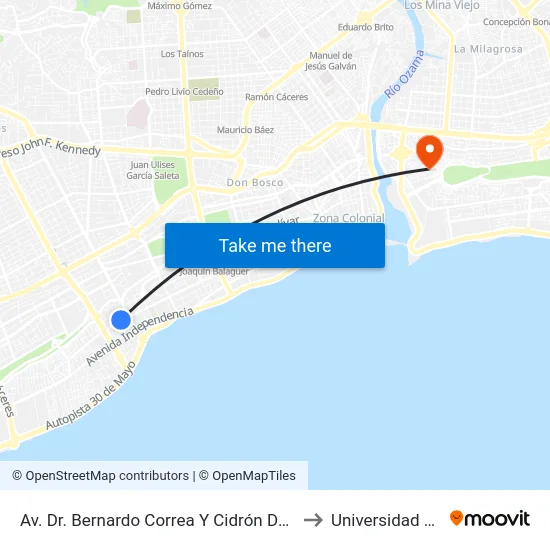 Av. Dr. Bernardo Correa Y Cidrón Desp. C/1ra to Universidad APEC map