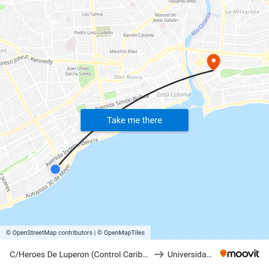 C/Heroes De Luperon (Control Caribe Tours Urbano) to Universidad APEC map