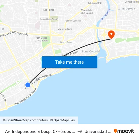Av. Independencia Desp. C/Héroes De Luperón to Universidad APEC map