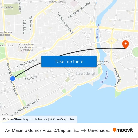 Av. Máximo Gómez Prox. C/Capitán Eugenio De Marchena to Universidad APEC map
