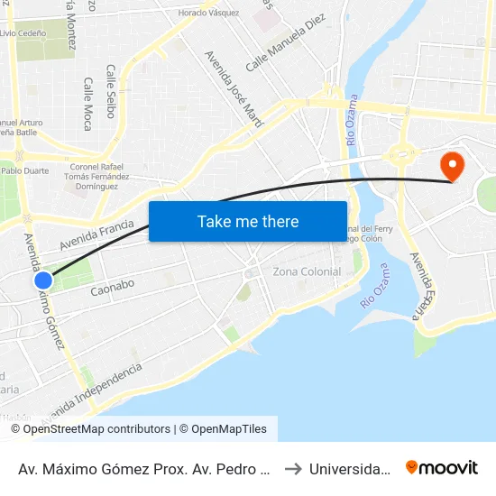 Av. Máximo Gómez Prox. Av. Pedro Henriquez Ureña to Universidad APEC map
