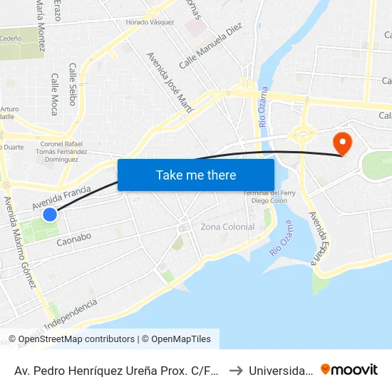 Av. Pedro Henríquez Ureña Prox. C/Felix Maria Del Monte to Universidad APEC map