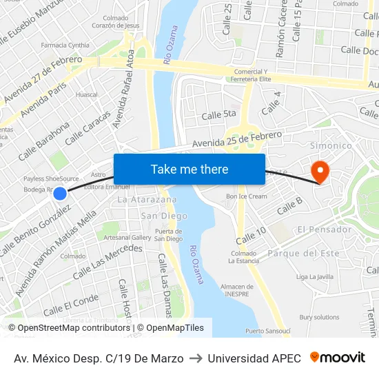 Av. México Desp. C/19 De Marzo to Universidad APEC map